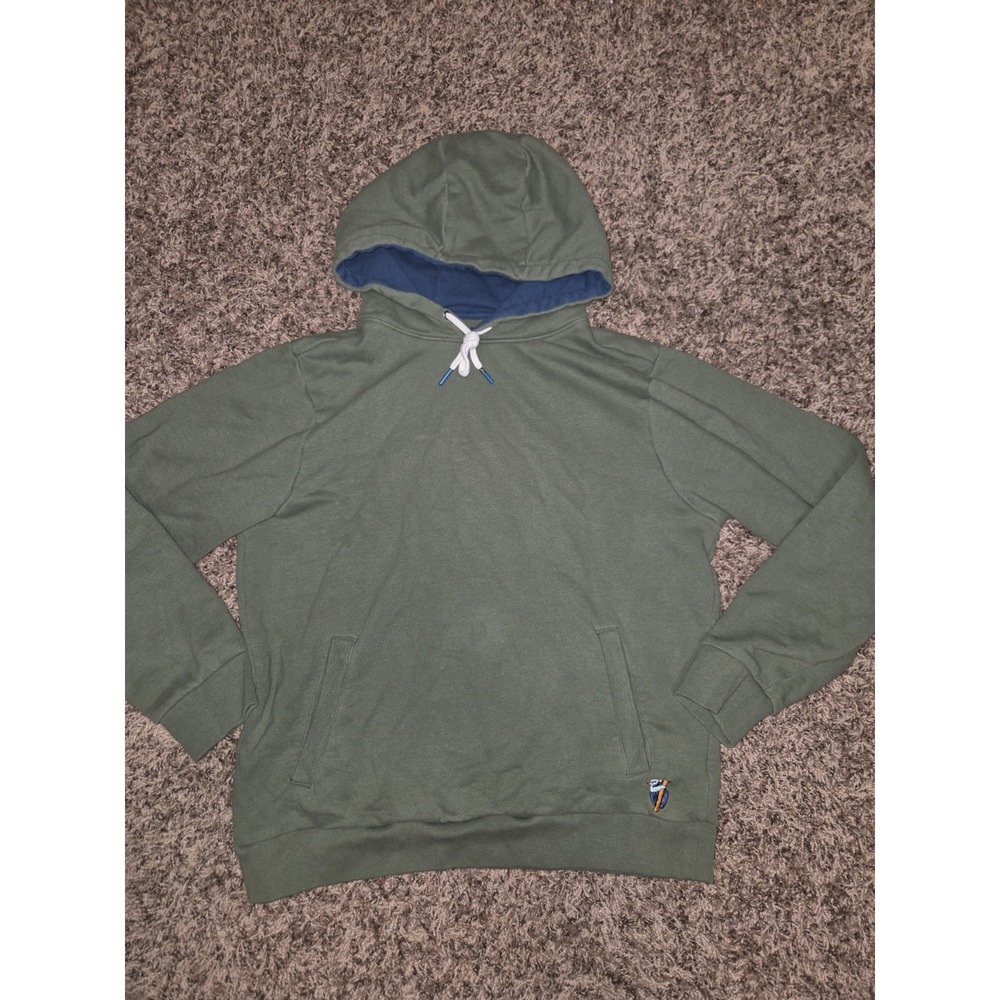 Bonobos Men M Critter Hoodie Olive Green Fleece Pullover Lemur Blue Lining Mediu